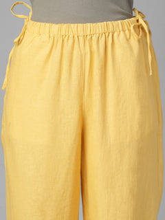 Women's Yellow Linen Viscose Regular Fit Pant