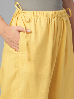 Women's Yellow Linen Viscose Regular Fit Pant