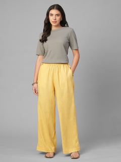 Women's Yellow Linen Viscose Regular Fit Pant