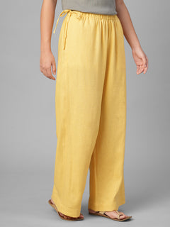 Women's Yellow Linen Viscose Regular Fit Pant