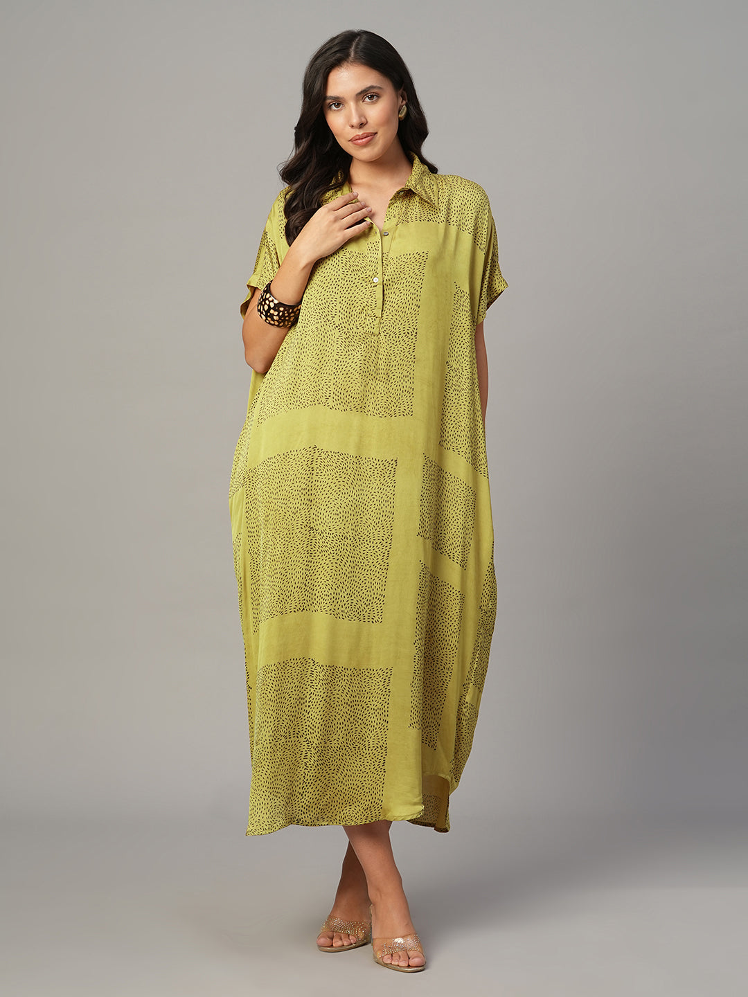 Women's Mustard Modal Viscose Boxy Fit Dress