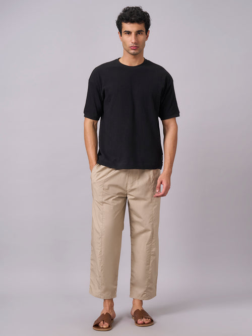 Men's 100% Cotton Loose Fit Pants Button Zip Khaki