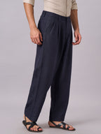 Men's Navy 100% Linen Loose Fit Pant