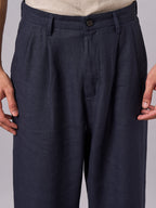 Men's Navy 100% Linen Loose Fit Pant