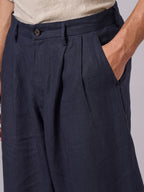 Men's Navy 100% Linen Loose Fit Pant