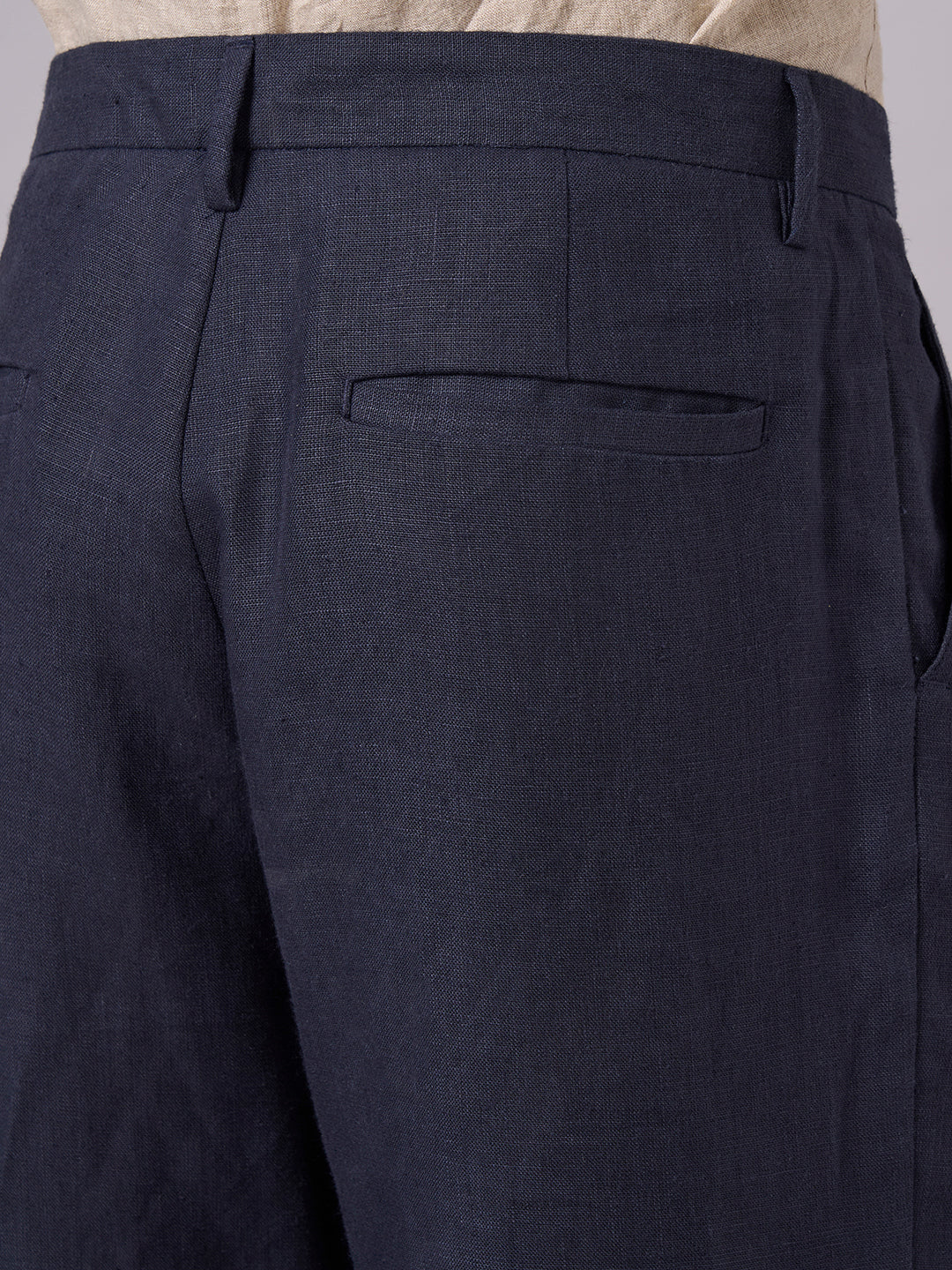 Men's Navy 100% Linen Loose Fit Pant