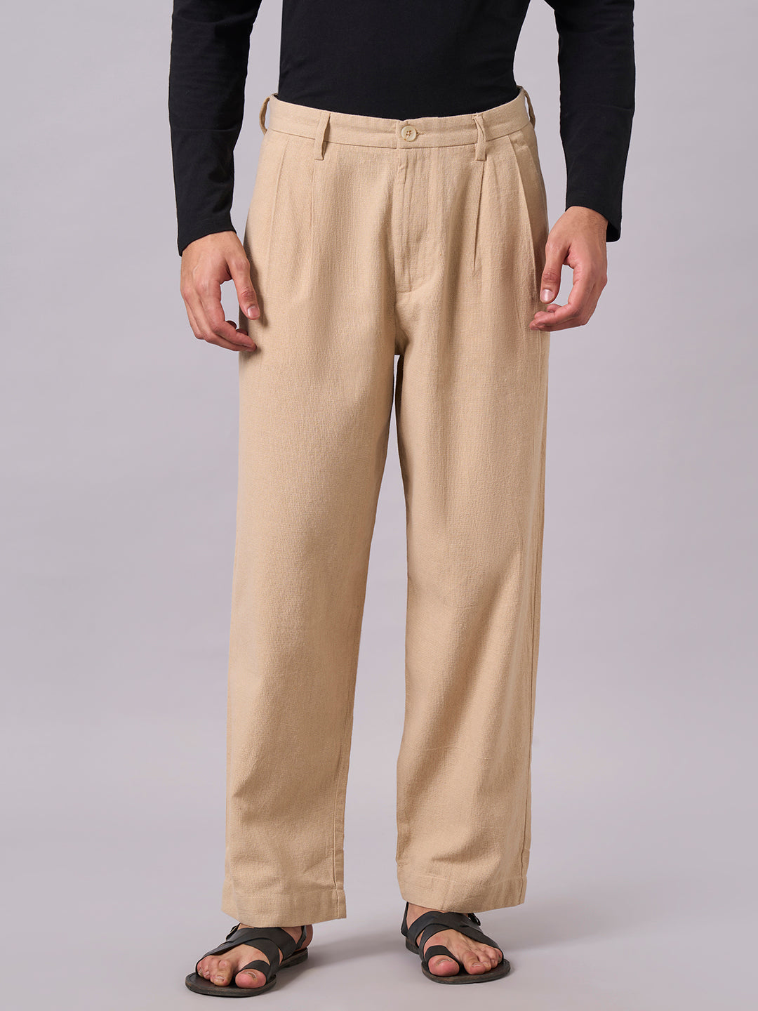 Men's Khaki 100% Cotton Loose Fit Pant