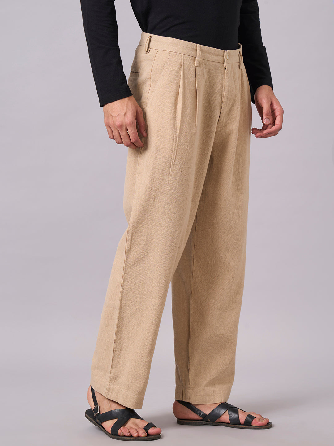 Men's Khaki 100% Cotton Loose Fit Pant