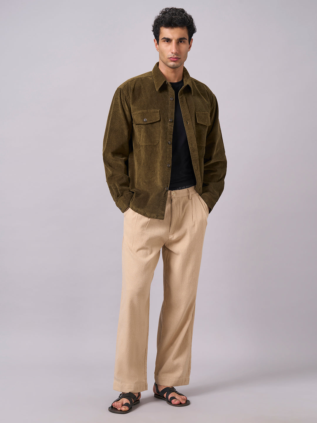 Men's Khaki 100% Cotton Loose Fit Pant