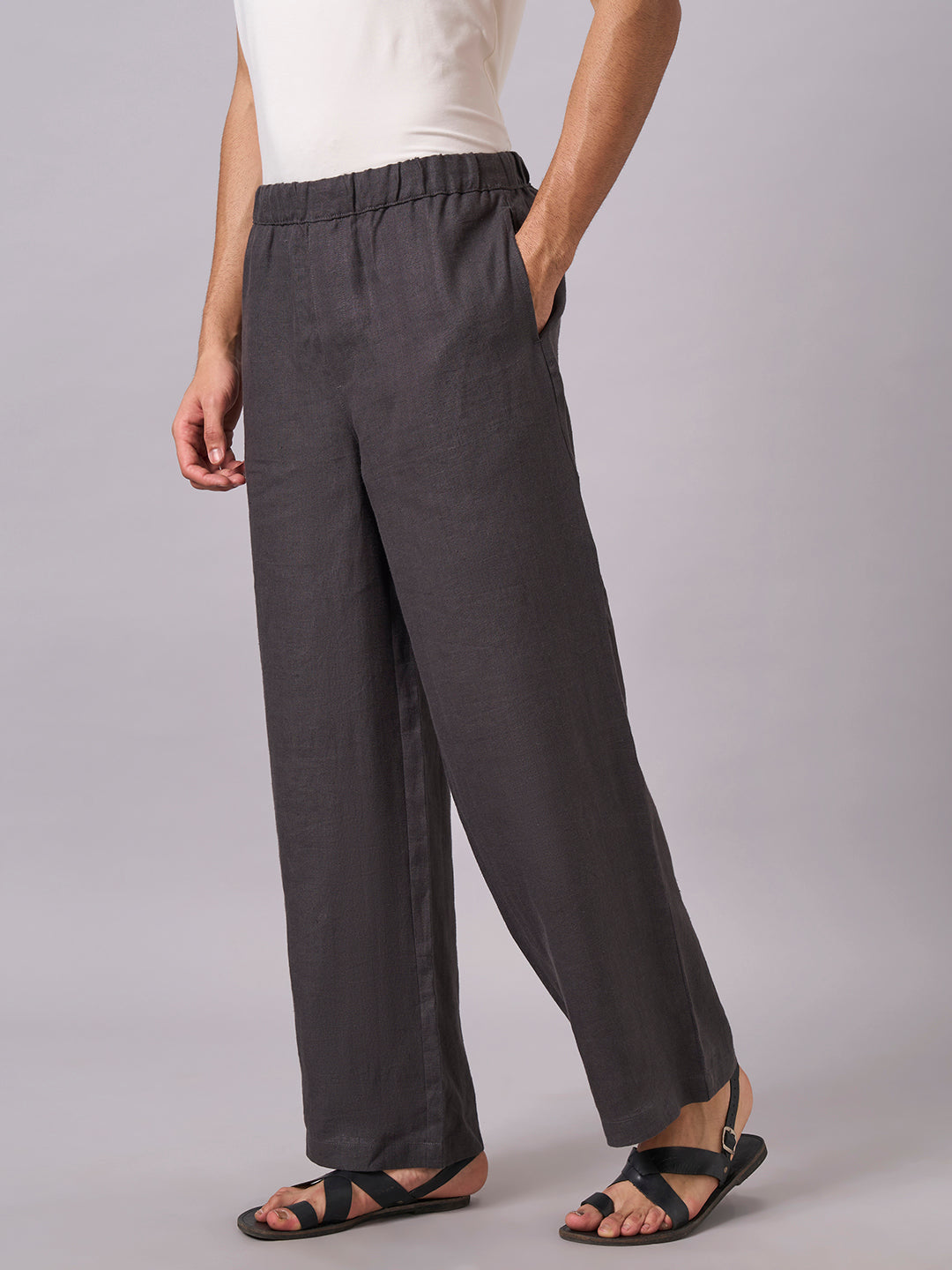 Men's Slate 100% Linen Loose Fit Pant