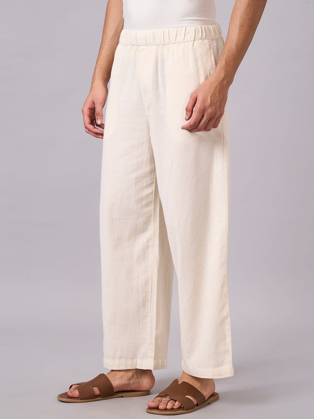 Men's Offwhite 100% Cotton Loose Fit Pant