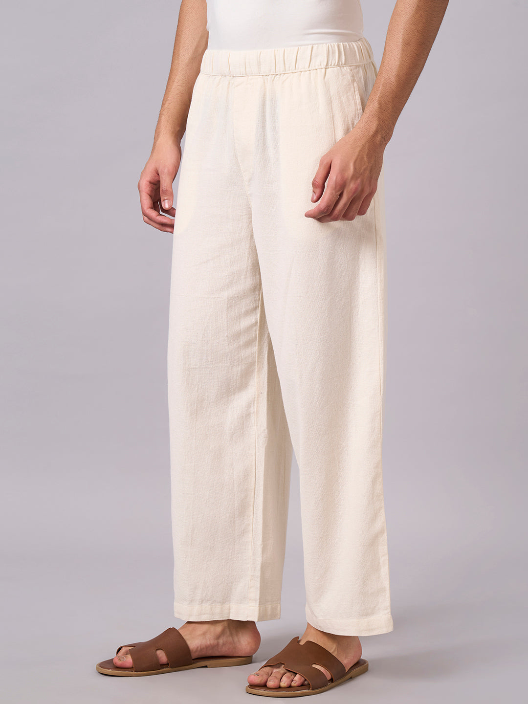 Men's Offwhite 100% Cotton Loose Fit Pant