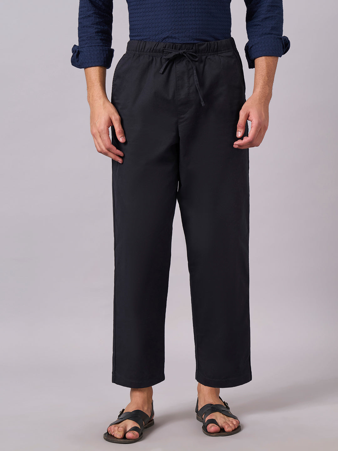 Men's Black Cotton Lycra Regular Fit Pant