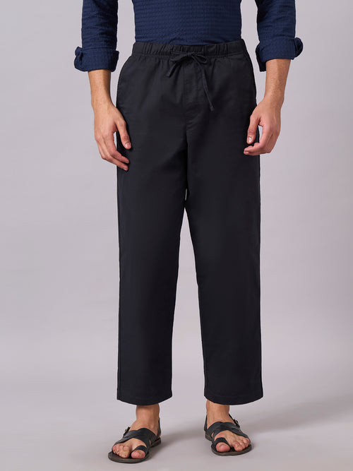 Men's Cotton Lycra Regular Fit Pocket Pants Black