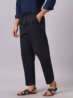 Men's Black Cotton Lycra Regular Fit Pant