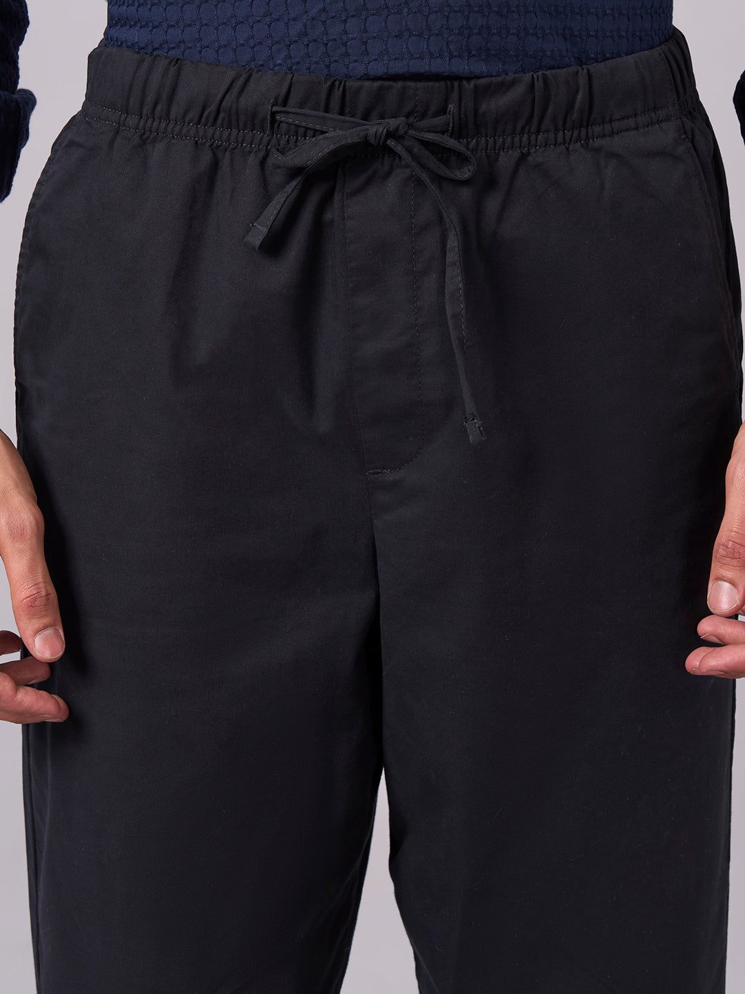 Men's Black Cotton Lycra Regular Fit Pant