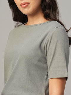 Women's Grey Cotton Elastane Regular Fit Tshirt