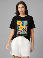 Women's Black 100% Organic Cotton Regular Fit Tshirt