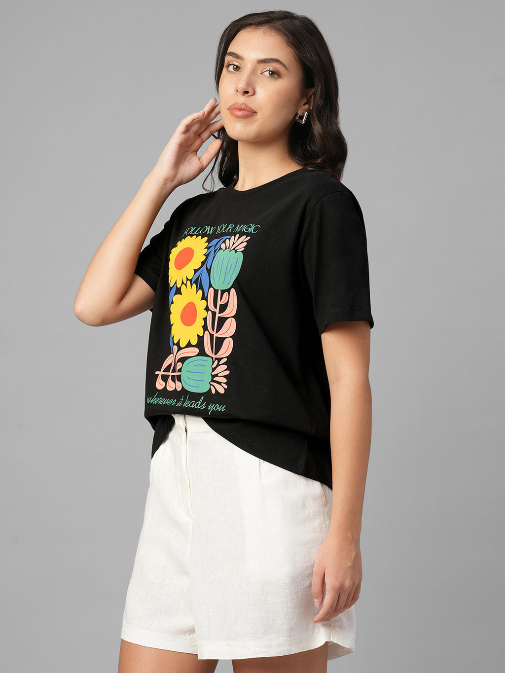 Women's Black 100% Organic Cotton Regular Fit Tshirt