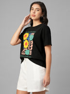 Women's Black 100% Organic Cotton Regular Fit Tshirt