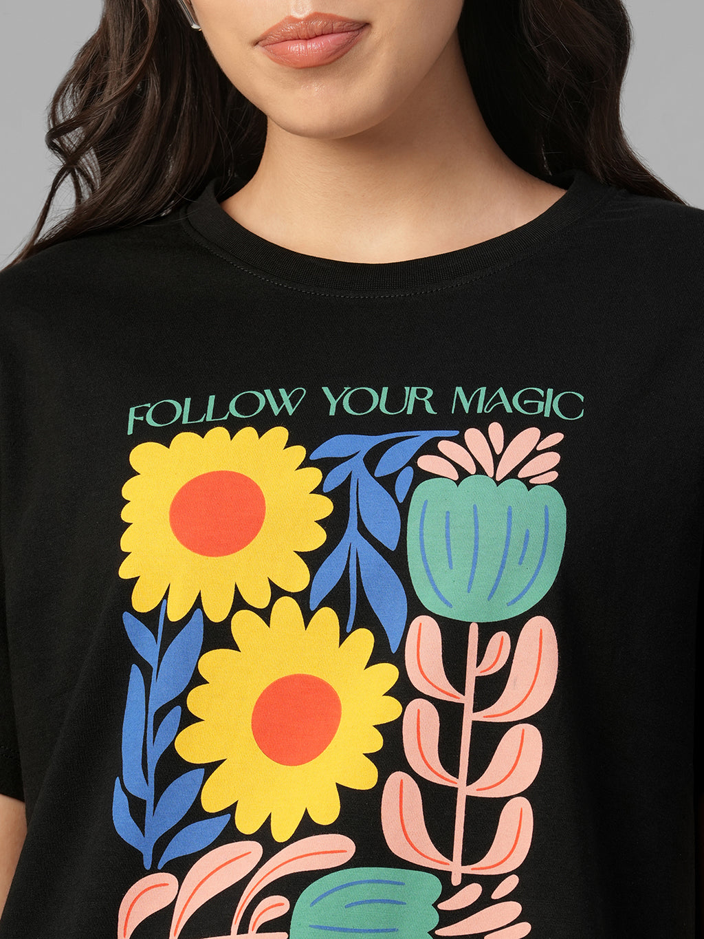 Women's Black 100% Organic Cotton Regular Fit Tshirt