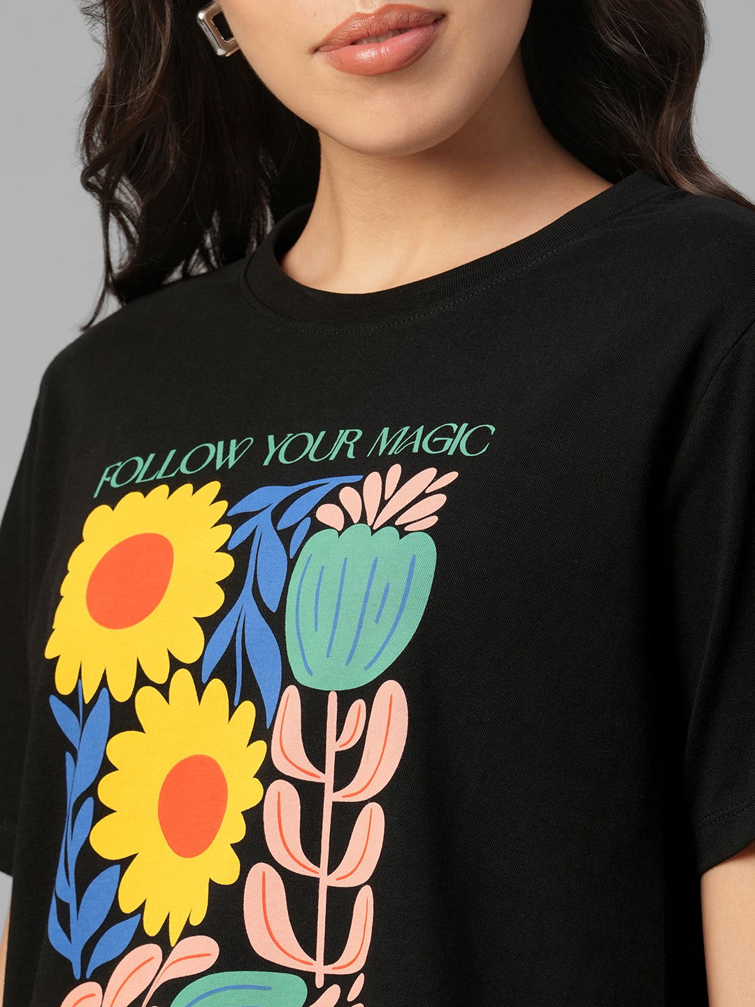 Women's Black 100% Organic Cotton Regular Fit Tshirt