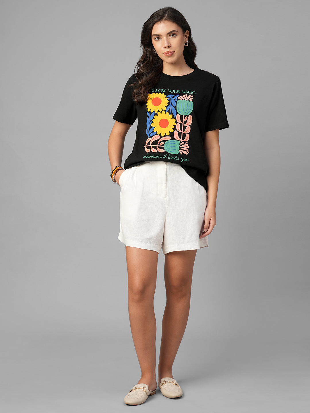 Women's Black 100% Organic Cotton Regular Fit Tshirt
