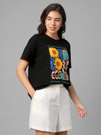 Women's Black 100% Organic Cotton Regular Fit Tshirt