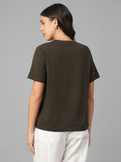 Women's Brown Cotton Bamboo Elastane Regular Fit Tshirt