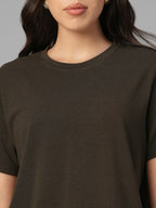 Women's Brown Cotton Bamboo Elastane Regular Fit Tshirt