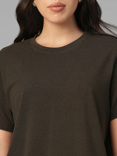 Women's Brown Cotton Bamboo Elastane Regular Fit Tshirt