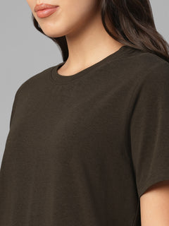 Women's Brown Cotton Bamboo Elastane Regular Fit Tshirt