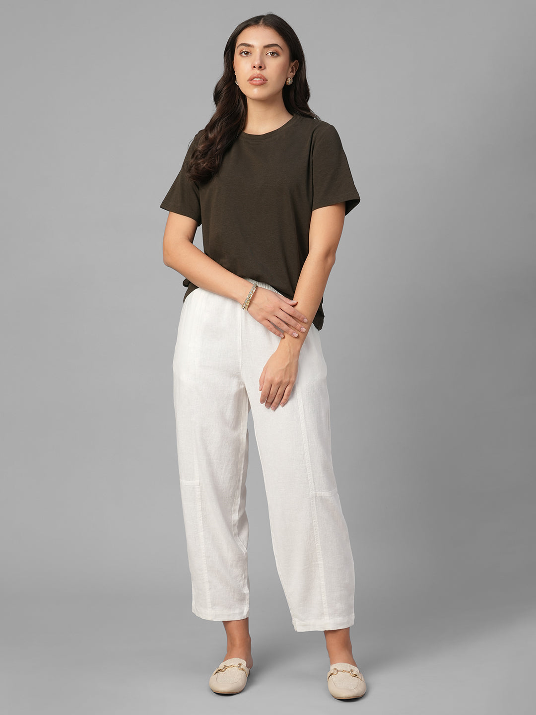 Women's Brown Cotton Bamboo Elastane Regular Fit Tshirt