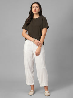 Women's Brown Cotton Bamboo Elastane Regular Fit Tshirt