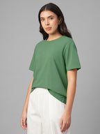 Women's Green Cotton Bamboo Elastane Regular Fit Tshirt