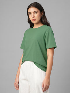 Women's Green Cotton Bamboo Elastane Regular Fit Tshirt