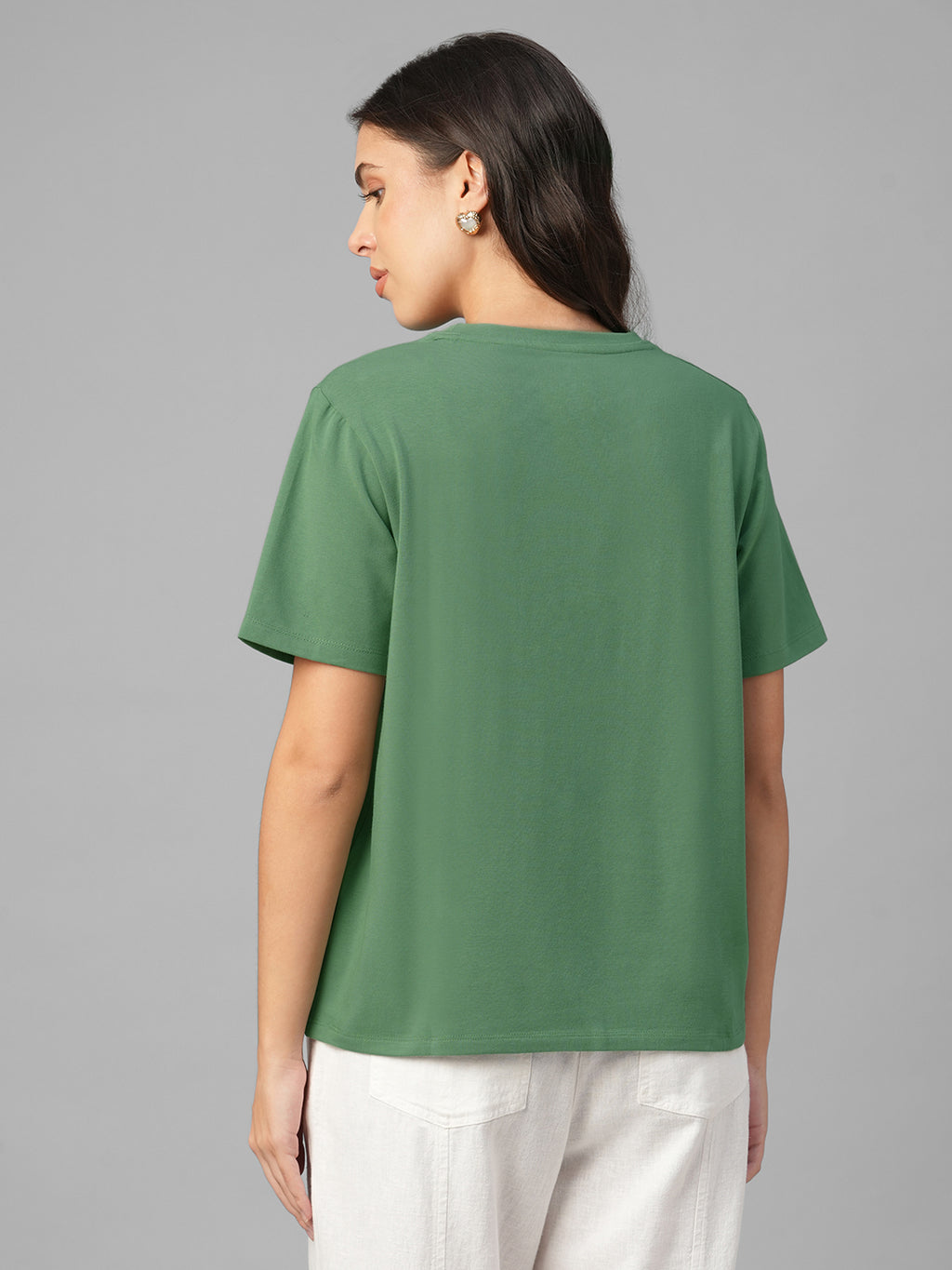 Women's Green Cotton Bamboo Elastane Regular Fit Tshirt