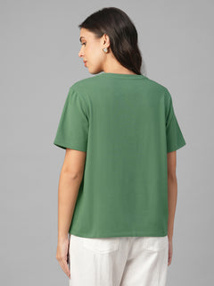 Women's Green Cotton Bamboo Elastane Regular Fit Tshirt