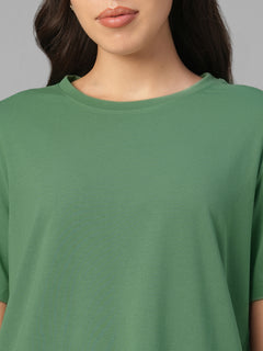 Women's Green Cotton Bamboo Elastane Regular Fit Tshirt