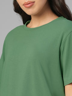 Women's Green Cotton Bamboo Elastane Regular Fit Tshirt