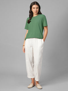 Women's Green Cotton Bamboo Elastane Regular Fit Tshirt