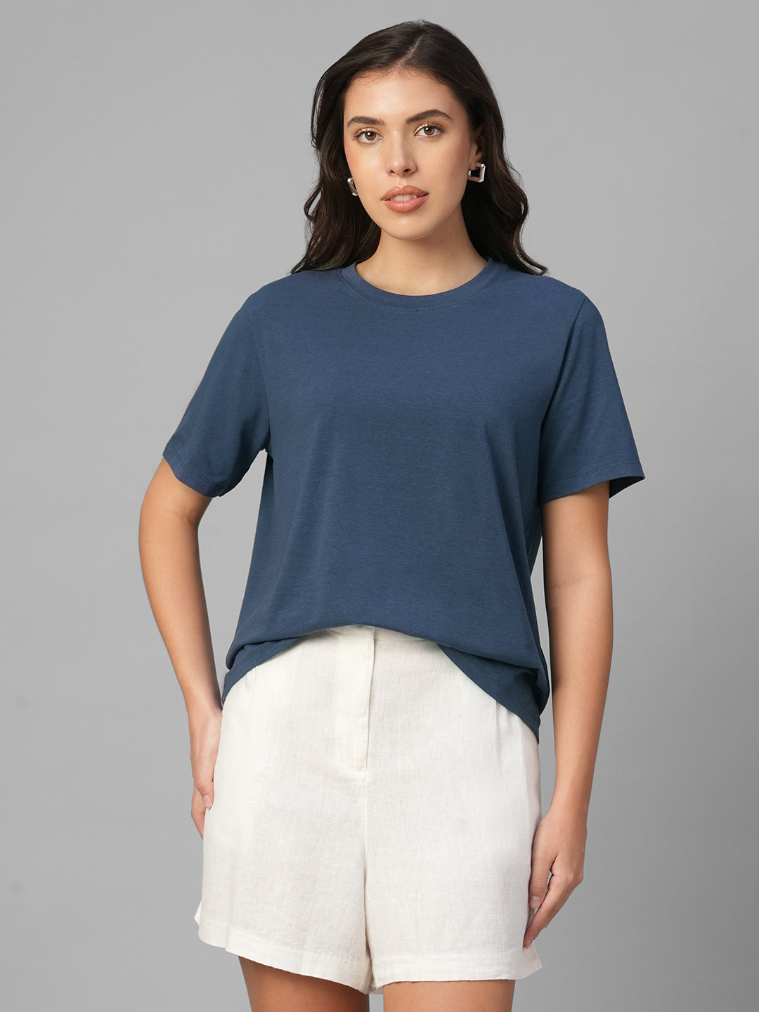 Women's Lavender Cotton Bamboo Elastane Regular Fit Tshirt
