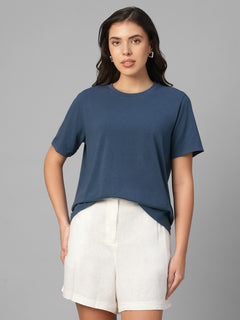 Women's Lavender Cotton Bamboo Elastane Regular Fit Tshirt