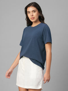 Women's Lavender Cotton Bamboo Elastane Regular Fit Tshirt