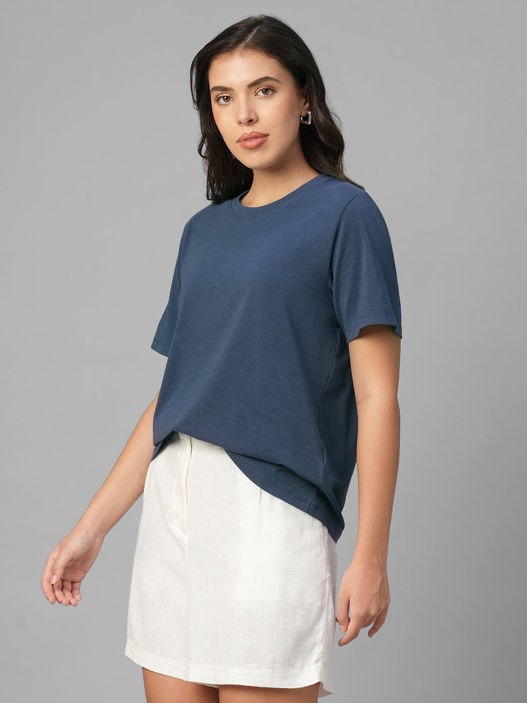Women's Lavender Cotton Bamboo Elastane Regular Fit Tshirt