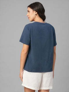 Women's Lavender Cotton Bamboo Elastane Regular Fit Tshirt
