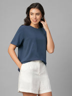 Women's Lavender Cotton Bamboo Elastane Regular Fit Tshirt