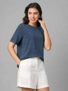 Women's Lavender Cotton Bamboo Elastane Regular Fit Tshirt