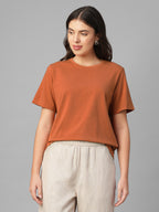 Women's Rust Cotton Bamboo Elastane Regular Fit Tshirt