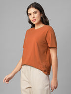 Women's Rust Cotton Bamboo Elastane Regular Fit Tshirt